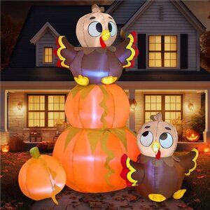 6 FT Thanksgiving Inflatable Stacking Pumpkin Turkey With Built-in